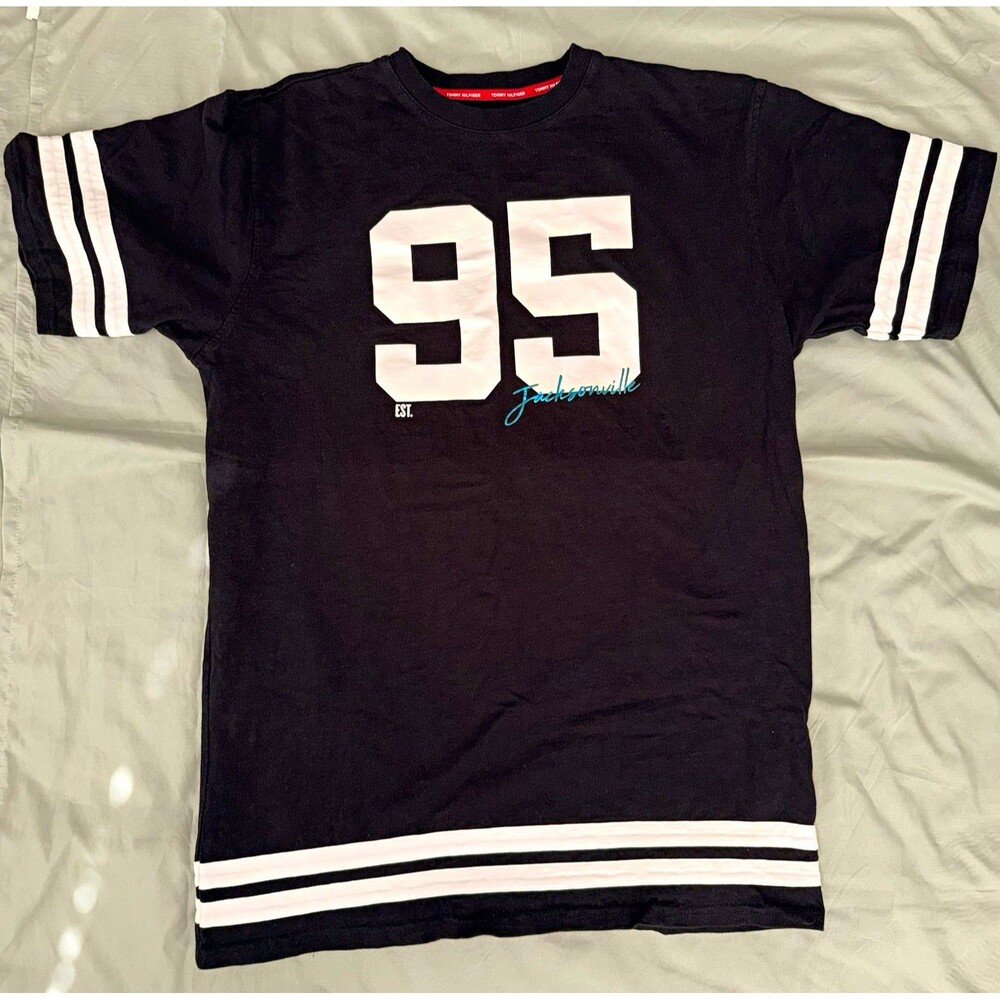 Tommy Hilfiger NFL Jacksonville 95 Black/White Striped Sleeve Shirt Dress Size L